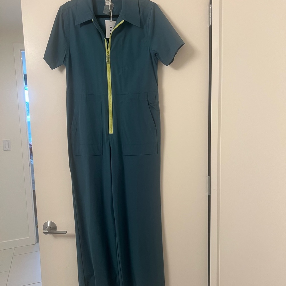 Teal Jumpsuit with Neon Zipper